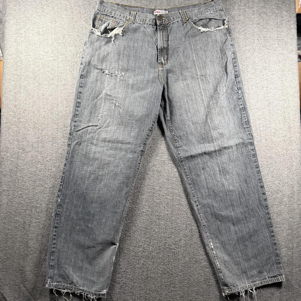 Old Skool Jeans Mens 36x32 Gray Relaxed Fit Straight Distressed Denim Thrashed